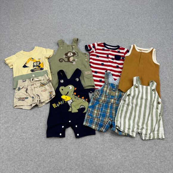 Baby Boy 0-3 Month Summer Outfit Bundle Rompers Overalls T-Shirt Animal Neutral - Picture 1 of 8